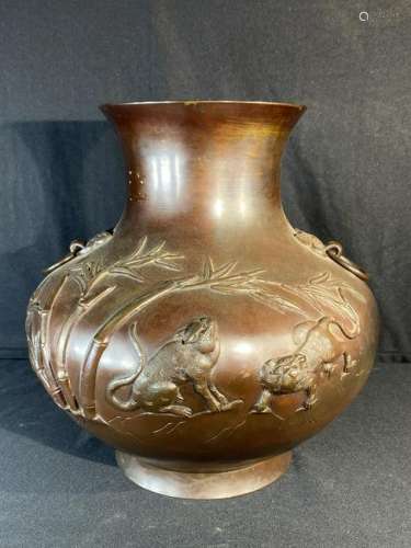Japanese Bronze Vase with Tiger