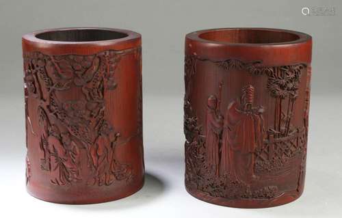 Two Carved Bamboo Brushpots