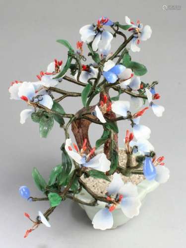 A Carved Jadestone Flowers in Porcelain Pot