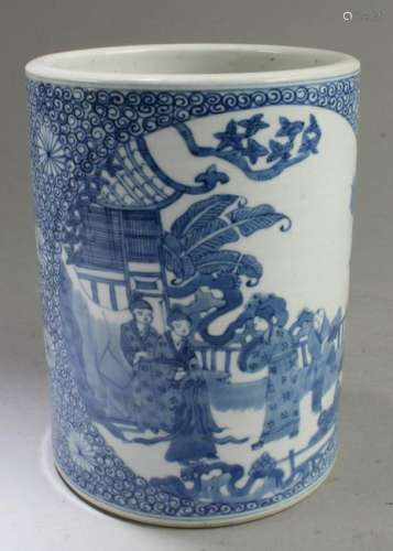 Chinese Blue & White Porcelain Brushpot