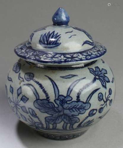 Chinese Blue & White Porcelain Jar with Lid