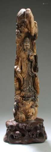 Chinese Agarwood Carved Guanyin Statue with wooden