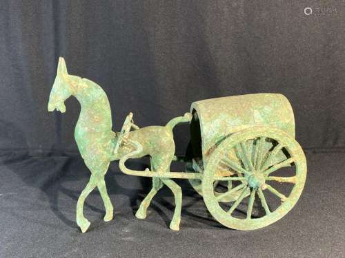 Chinese Bronze Horse with Wagon