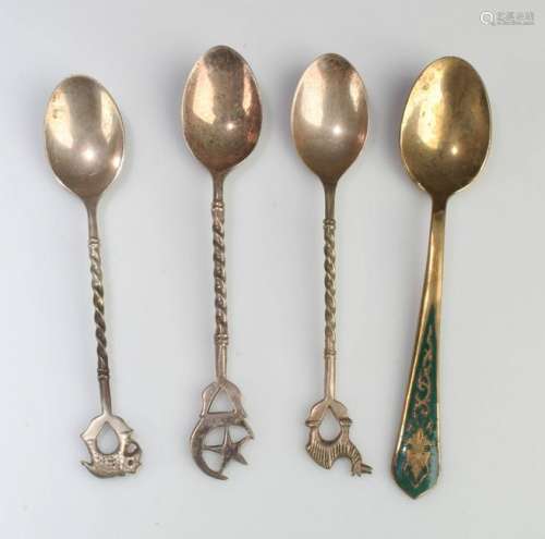 Antique collection set of four Silver and Brass Spoons