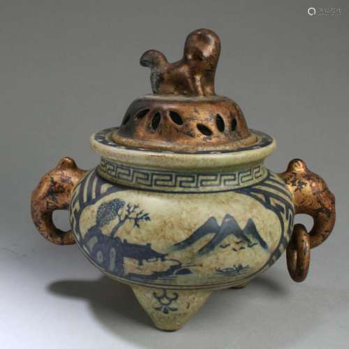 Chinese Porcelain Tripod Censer with Lid