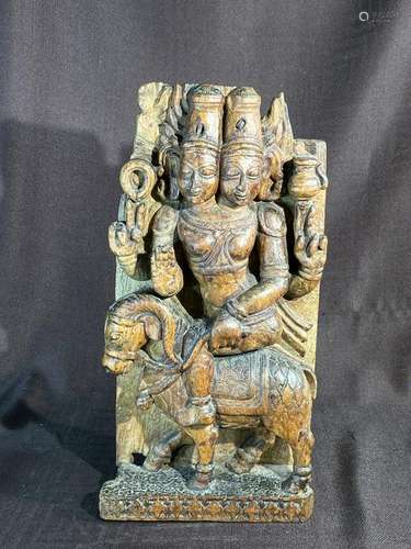 Antique Indian Wood Carving - Two Head Diety