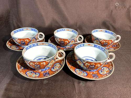 Japanese Imari Porcelain Cup and Saucer - Set of Five