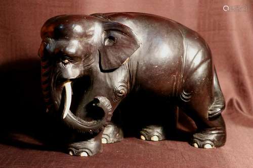 Japanese Wood Elephane with Black Lacquer