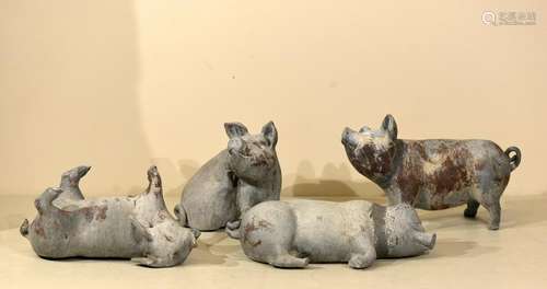 Group of Four English Pewter Model of Pigs