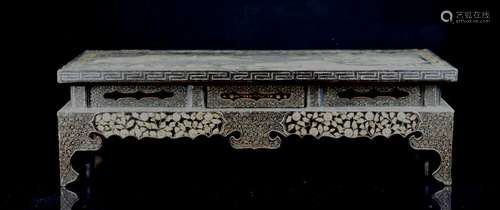 Chinese Ming Lacquer Scholar Table with Mother of Pearl