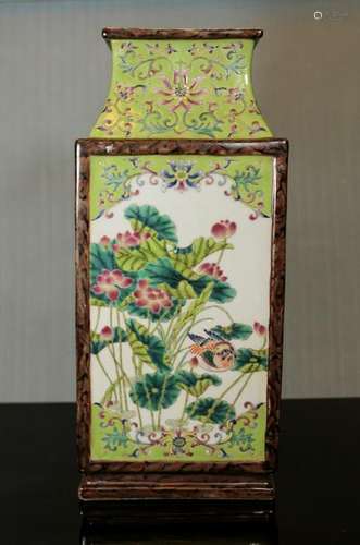 Chinese Square Vase with Lotus Cranes - Albert Gallatin