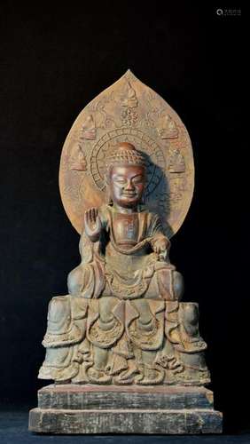 Chinese Lacquer on Wood Buddha with Mandala