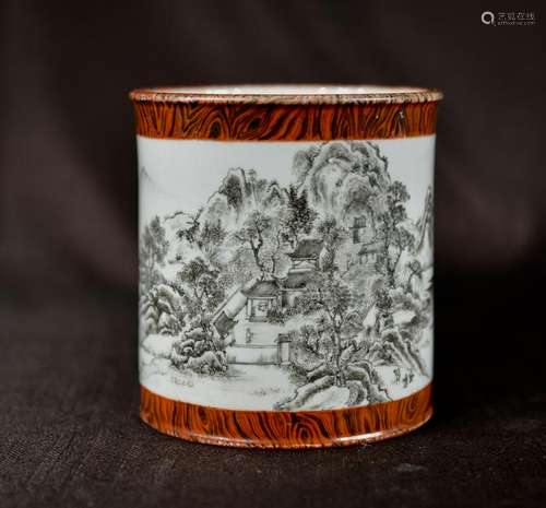 Chinese Porcelain Brushpot with Landscape