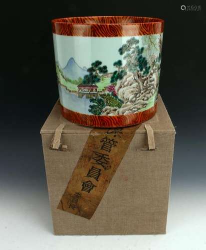 PORCELAIN LANDSCAPE BRUSH POT IN PRESENTATION BOX