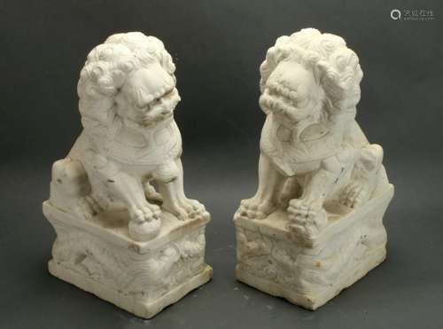 PAIR CHINESE CARVED STONE FOO BEAST
