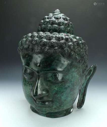 LARGE BRONZE BUDDHA HEAD