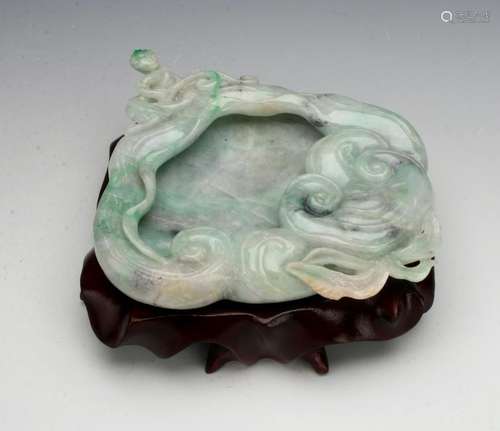 CARVED JADE BRUSH WASHER ON CUSTOM STAND