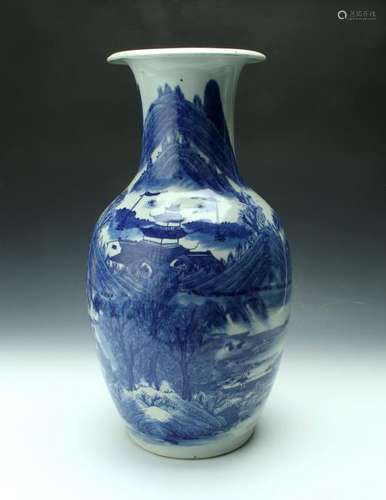 BLUE & WHITE PORCELAIN SCENIC VASE