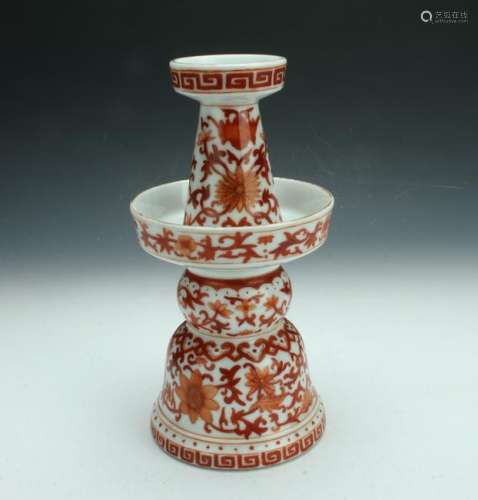 RED ORANGE WHITE FLORAL CANDLESTICK