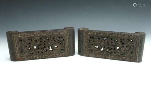 PAIR OF CARVED & PIERCED WRIST RESTS