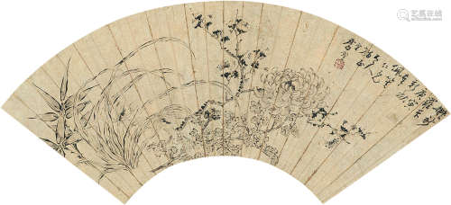 李 墅（1843～？）兰花 水墨纸本 扇面