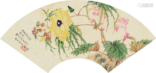 周炼霞（1908～2000）仿新罗山人笔意 设色纸本 扇面