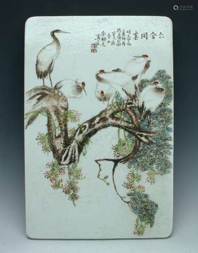 RECTANGULAR PORCELAIN CRANE PLAQUE