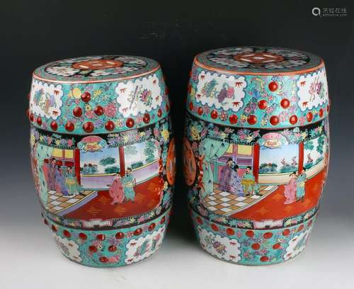 PAIR OF PORCELAIN GARDEN STOOLS