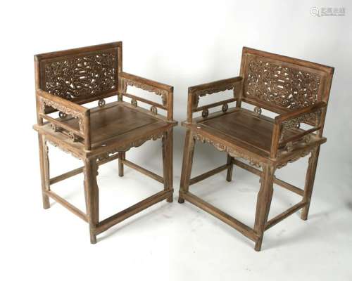 PAIR OF PIERCED BACK HUANGHUALI ROSE CHAIRS
