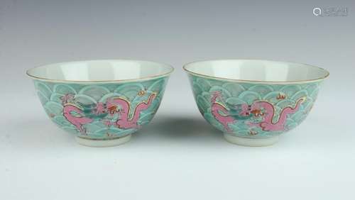 PAIR OF MULTICOLOR DRAGON BOWLS