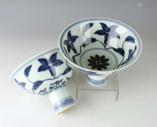 PAIR OF BLUE & WHITE HIGH HEEL CUPS