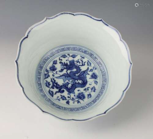 BLUE & WHITE PORCELAIN DRAGON BOWL