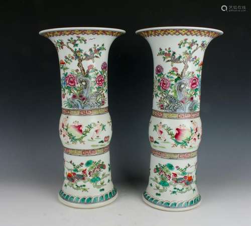 PAIR OF TALL GU STYLE MIRROR VASES