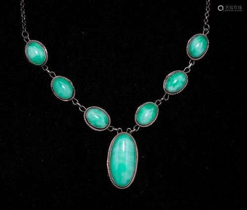 CHINESE SILVER AND JADE PENDANT NECKLACE