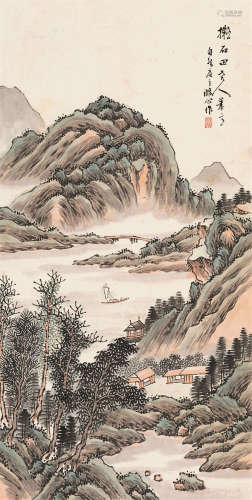 涤心法师（1879～1937）寒江独钓图 设色纸本立轴