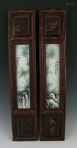 PAIR 20TH C PORCELAIN WALL PANELS