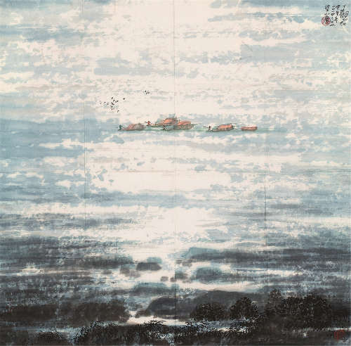 丁观加（b.1937）  江南渔影 设色纸本 镜片