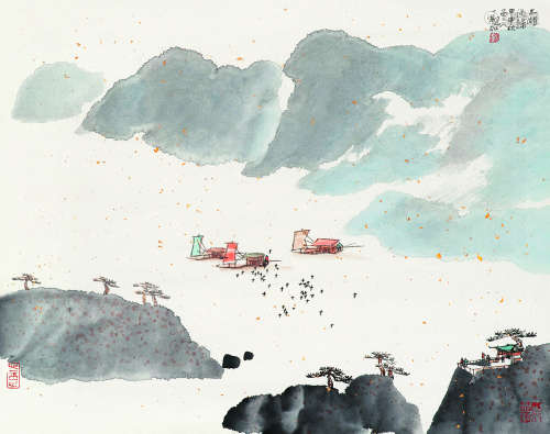 丁观加（b.1937）  太湖渔归 设色纸本 软片