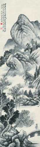 吴 滔（1840～1895） 山涧高仕图 水墨纸本 立轴