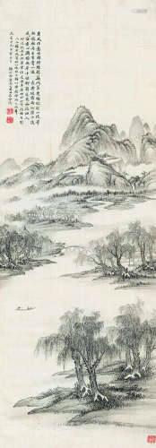 马际唐（1873～1954） 江南烟柳图 水墨绢本 立轴