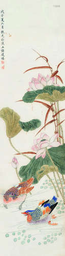 张 光（1878～1970） 荷花鸳鸯 设色纸本 立轴