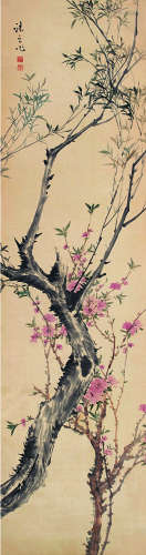 吴让之（1799～1870）柳桃双枝 设色纸本立轴