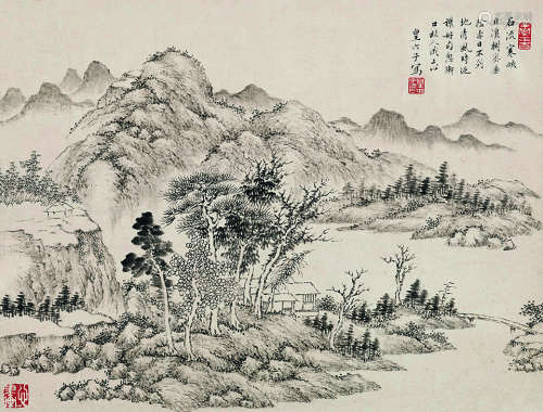 皇六子（1743～1790）石流寒山图 水墨纸本镜片