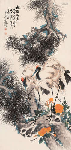 胡铁梅（1848～1899）松鹤延年 设色纸本立轴