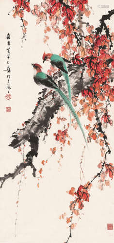 黄幻吾（1906～1985）红叶双雀 设色纸本立轴