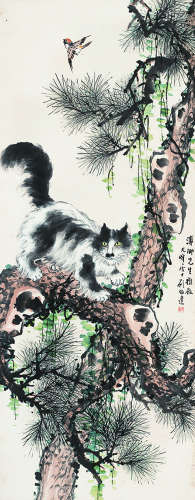 顾伯逵（1903～1968）猫戏图 设色纸本立轴