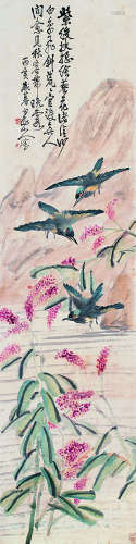 王震（1867～1938）花鸟 设色纸本立轴