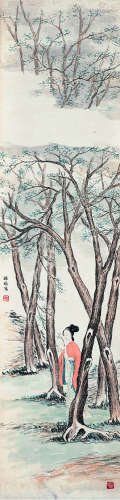 俞明（1884～1935）幽林仕女图 设色纸本立轴