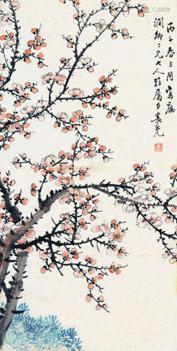 鲍娄先（1874～1958）梅花 设色纸本立轴