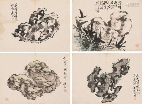 胡铁梅（1848～1899）册页四石图 设色纸本册页